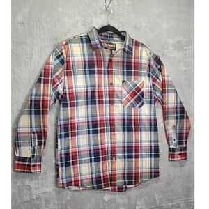Blac Laquer Red Blue Plaid Long Sleeve Button Down Dress Shirt Heavy Duty SizeXL